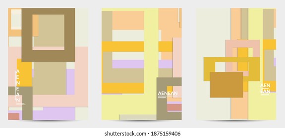 Plantilla de volante abstracta con formas geométricas superpuestas de corte de papel. Vista superior de los objetos de fondo vectoriales retro. Diseño de material liso y plano. Patrón geométrico artístico. Ilustración vectorial. 