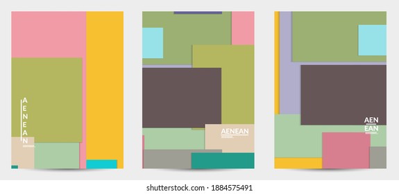 Abstract flyer template with paper cut overlapping geometric shapes. Top view of retro colored vector background objects. Flat lay material design. Artistic geometric pattern. Vector illustration. 