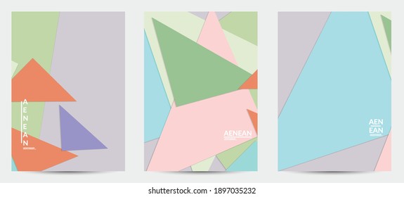 Abstract flyer template with paper cut overlapping geometric shapes. Top view of retro colored vector background objects. Flat lay material design. Artistic geometric pattern. Vector illustration. 
