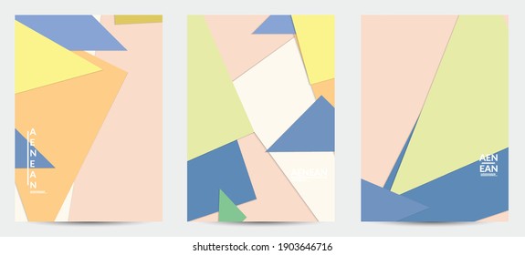 Abstrakte Flyer-Vorlage mit überlappenden geometrischen Formen aus Papier. Draufsicht von retrofarbenen Vektorhintergrundobjekten. Flaches Laiendesign. Künstlerisches geometrisches Muster. Vektorgrafik. 