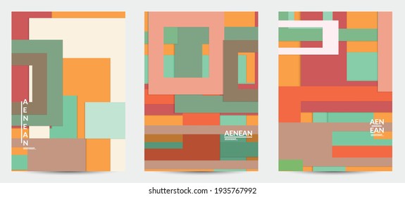 Abstrakte Flyer-Vorlage mit überlappenden geometrischen Formen aus Papier. Draufsicht von retrofarbenen Vektorhintergrundobjekten. Flaches Laiendesign. Künstlerisches geometrisches Muster. Vektorgrafik. 