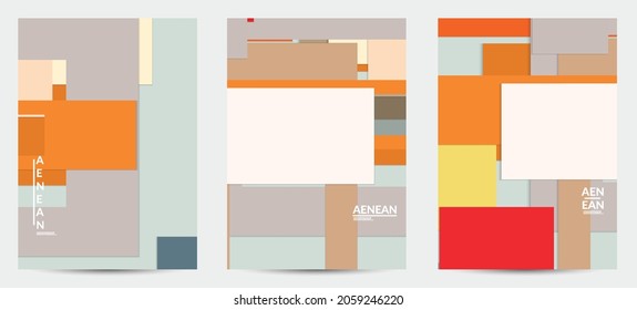 Abstract flyer template with paper cut overlapping geometric shapes. Top view of retro colored vector background objects. Flat lay material design. Artistic geometric pattern. Vector illustration. 