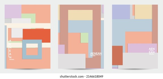 Plantilla de volante abstracta con formas geométricas superpuestas de corte de papel. Vista superior de los objetos de fondo vectoriales retro. Diseño de material liso y plano. Patrón geométrico artístico. Ilustración vectorial. 