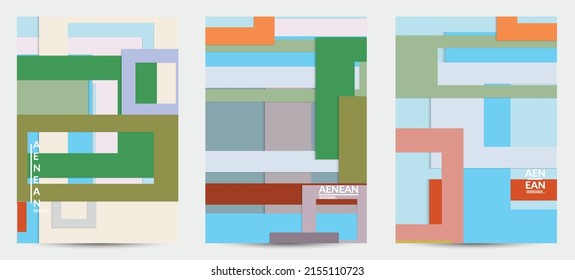 Abstract flyer template with paper cut overlapping geometric shapes. Top view of retro colored vector background objects. Flat lay material design. Artistic geometric pattern. Vector illustration. 