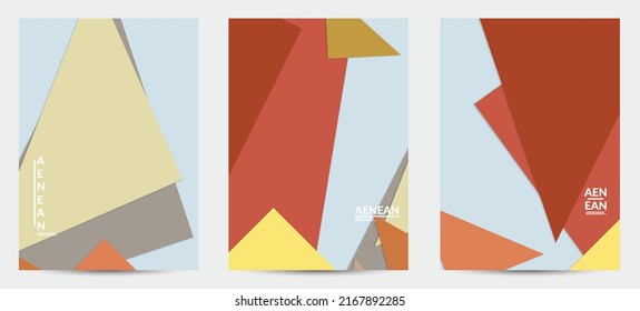 Abstract flyer template with paper cut overlapping geometric shapes. Top view of retro colored vector background objects. Flat lay material design. Artistic geometric pattern. Vector illustration. 
