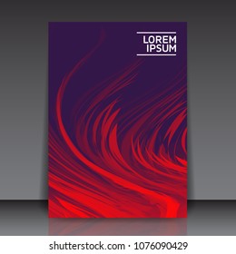Plantilla de volante abstracta con pluma roja sobre fondo morado para su diseño | Ilustración de tarjetas vectoriales