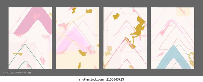 Abstract flyer template with rough hand drawn geometric shapes and lines. Contemporary minimal composition. Modern art design. Pastel light color background. Grange textured simple geometry.