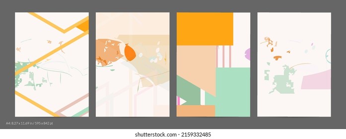 Plantilla de volante abstracta con líneas y formas geométricas dibujadas a mano. Composición mínima contemporánea. Diseño de arte moderno. Fondo de color claro Pastel. Geometría simple texturada de rango.