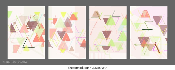 Abstract flyer template with rough hand drawn geometric shapes and lines. Contemporary minimal composition. Modern art design. Pastel light color background. Grange textured simple geometry.