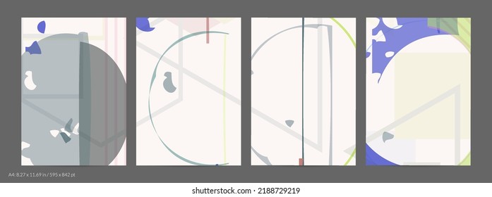 Abstract flyer template with rough hand drawn geometric shapes and lines. Contemporary minimal composition. Modern art design. Pastel light color background. Grange textured simple geometry.