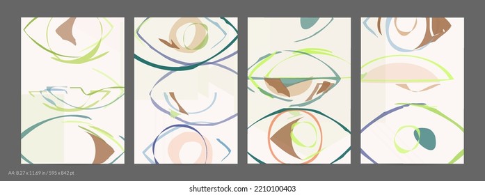 Abstract flyer template with rough hand drawn geometric shapes and lines. Contemporary minimal composition. Modern art design. Pastel light color background. Grange textured simple geometry.