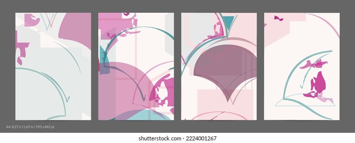 Abstract flyer template with rough hand drawn geometric shapes and lines. Contemporary minimal composition. Modern art design. Pastel light color background. Grange textured simple geometry.