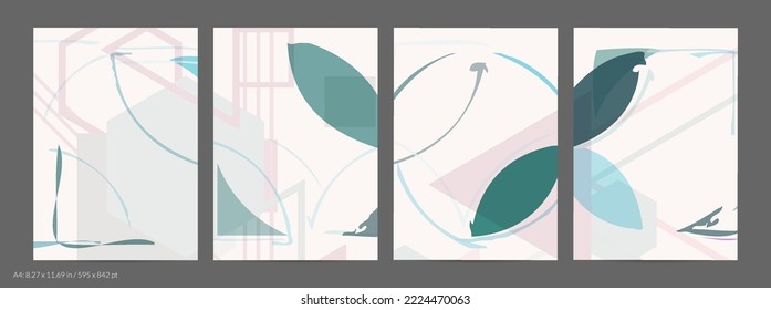 Abstract flyer template with rough hand drawn geometric shapes and lines. Contemporary minimal composition. Modern art design. Pastel light color background. Grange textured simple geometry.