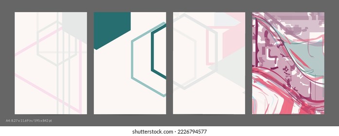 Abstract flyer template with rough hand drawn geometric shapes and lines. Contemporary minimal composition. Modern art design. Pastel light color background. Grange textured simple geometry.