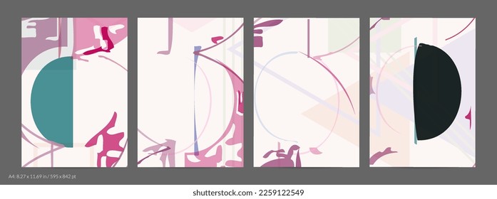 Abstract flyer template with rough hand drawn geometric shapes and lines. Contemporary minimal composition. Modern art design. Pastel light color background. Grange textured simple geometry.
