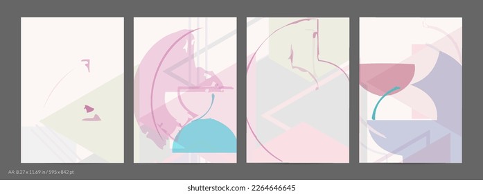 Abstract flyer template with rough hand drawn geometric shapes and lines. Contemporary minimal composition. Modern art design. Pastel light color background. Grange textured simple geometry.