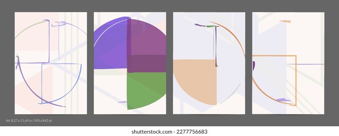 Plantilla de volante abstracta con líneas y formas geométricas dibujadas a mano. Composición mínima contemporánea. Diseño de arte moderno. Fondo de color claro Pastel. Geometría simple texturada de rango.