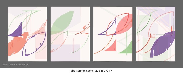 Abstract flyer template with rough hand drawn geometric shapes and lines. Contemporary minimal composition. Modern art design. Pastel light color background. Grange textured simple geometry.