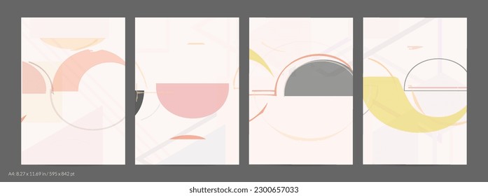 Abstract flyer template with rough hand drawn geometric shapes and lines. Contemporary minimal composition. Modern art design. Pastel light color background. Grange textured simple geometry.