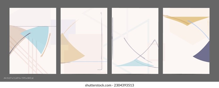 Abstract flyer template with rough hand drawn geometric shapes and lines. Contemporary minimal composition. Modern art design. Pastel light color background. Grange textured simple geometry.