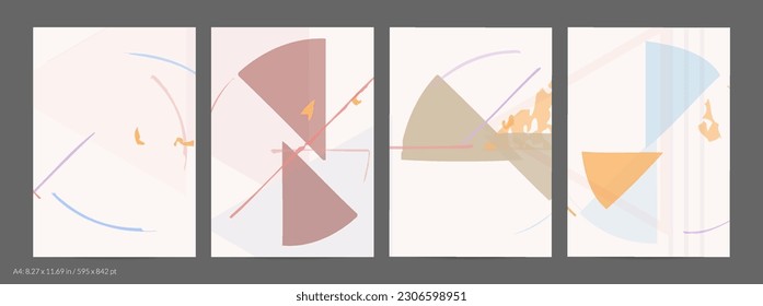 Plantilla de volante abstracta con líneas y formas geométricas dibujadas a mano. Composición mínima contemporánea. Diseño de arte moderno. Fondo de color claro Pastel. Geometría simple texturada de rango.