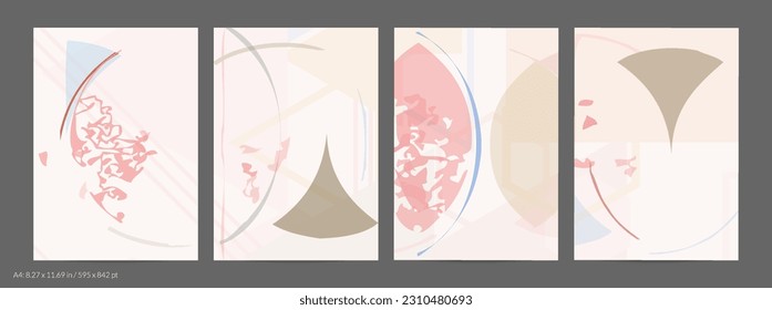 Plantilla de volante abstracta con líneas y formas geométricas dibujadas a mano. Composición mínima contemporánea. Diseño de arte moderno. Fondo de color claro Pastel. Geometría simple texturada de rango.