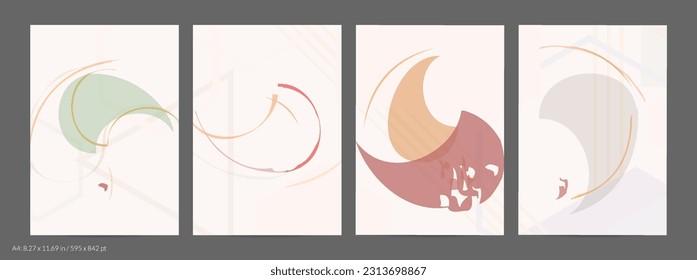 Abstract flyer template with rough hand drawn geometric shapes and lines. Contemporary minimal composition. Modern art design. Pastel light color background. Grange textured simple geometry.