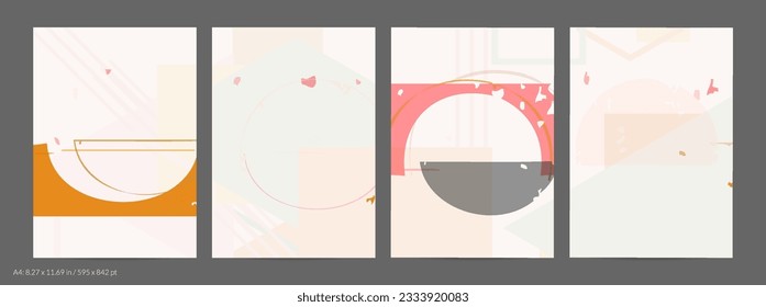Plantilla de volante abstracta con líneas y formas geométricas dibujadas a mano. Composición mínima contemporánea. Diseño de arte moderno. Fondo de color claro Pastel. Geometría simple texturada de rango.