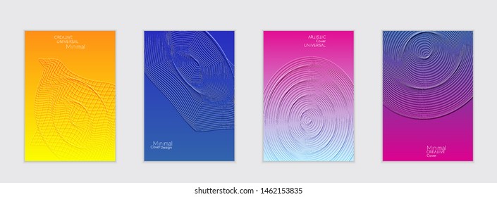 Abstract flyer templates with bright gradient and simple geometric shapes. Minimalist design with embossed effect.