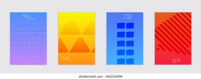 Abstract flyer templates with bright gradient and simple geometric shapes. Minimalist design with embossed effect.