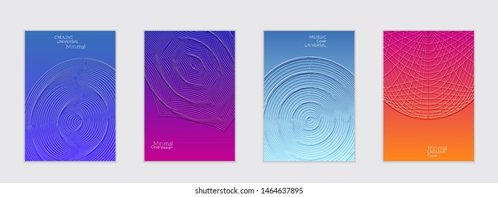 Abstract flyer templates with bright gradient and simple geometric shapes. Minimalist design with embossed effect.