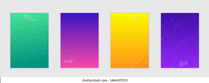 Abstract flyer templates with bright gradient and simple geometric shapes. Minimalist design with embossed effect.