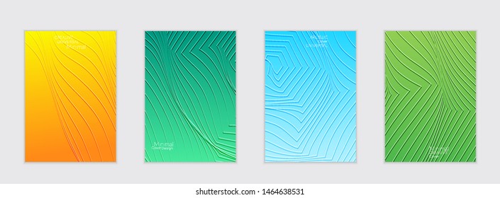 Abstract flyer templates with bright gradient and simple geometric shapes. Minimalist design with embossed effect.