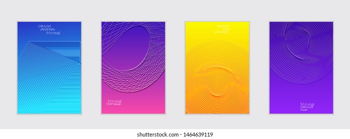 Abstract flyer templates with bright gradient and simple geometric shapes. Minimalist design with embossed effect.