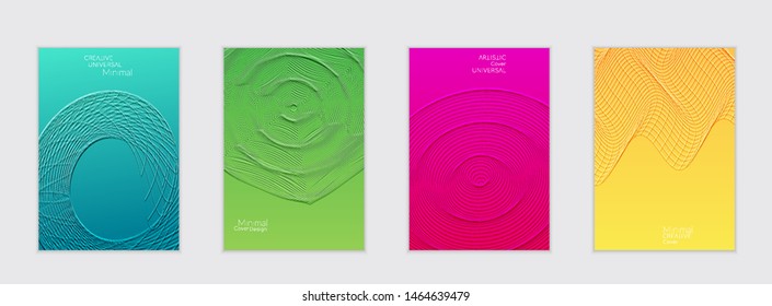 Abstract flyer templates with bright gradient and simple geometric shapes. Minimalist design with embossed effect.