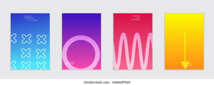 Plantillas de volante Abstractas con gradiente brillante y Formas geométricas simples. Diseño minimalista con efecto gofrado.