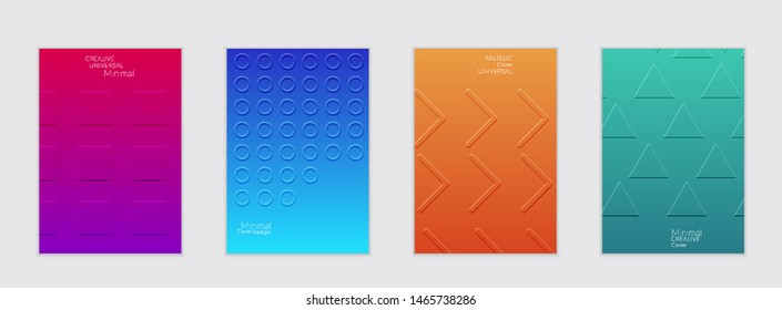 Abstract flyer templates with bright gradient and simple geometric shapes. Minimalist design with embossed effect.