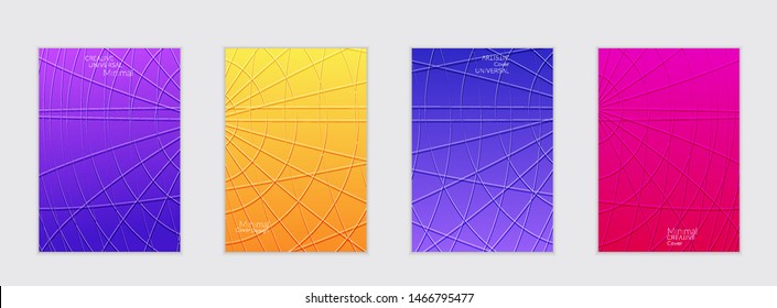 Abstract flyer templates with bright gradient and simple geometric shapes. Minimalist design with embossed effect.