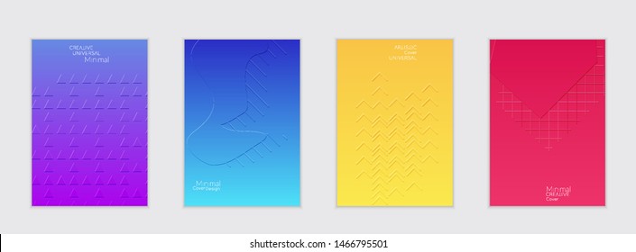 Abstract flyer templates with bright gradient and simple geometric shapes. Minimalist design with embossed effect.