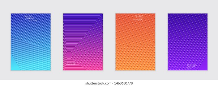Abstract flyer templates with bright gradient and simple geometric shapes. Minimalist design with embossed effect.