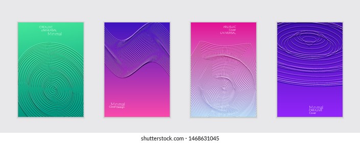 Abstract flyer templates with bright gradient and simple geometric shapes. Minimalist design with embossed effect.