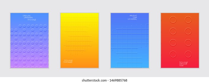 Abstrakte Flyer-Vorlagen mit hellem Farbverlauf und einfachen geometrischen Formen. Minimalistisches Design mit Prägung.
