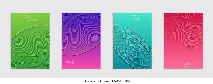 Abstract flyer templates with bright gradient and simple geometric shapes. Minimalist design with embossed effect.