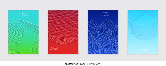 Abstract flyer templates with bright gradient and simple geometric shapes. Minimalist design with embossed effect.
