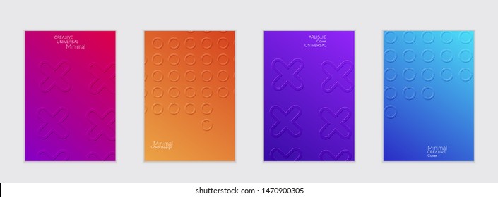 Abstract flyer templates with bright gradient and simple geometric shapes. Minimalist design with embossed effect.