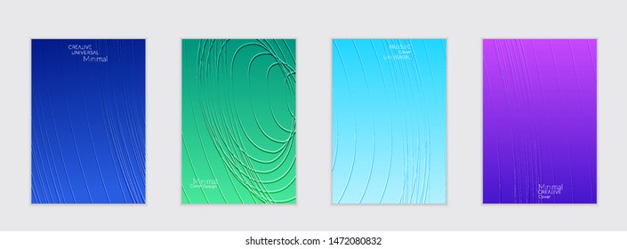 Abstract flyer templates with bright gradient and simple geometric shapes. Minimalist design with embossed effect.