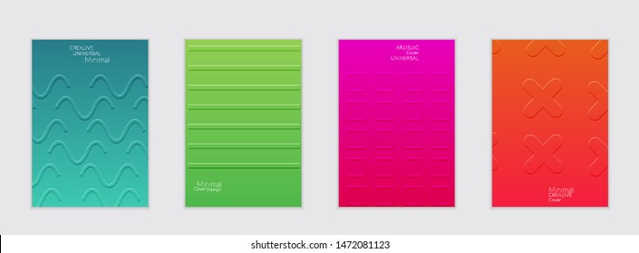 Abstract flyer templates with bright gradient and simple geometric shapes. Minimalist design with embossed effect.
