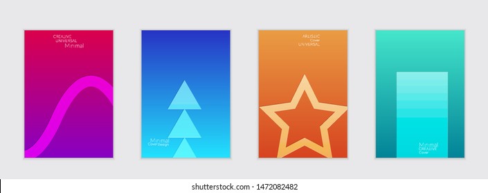 Abstract flyer templates with bright gradient and simple geometric shapes. Minimalist design with embossed effect.