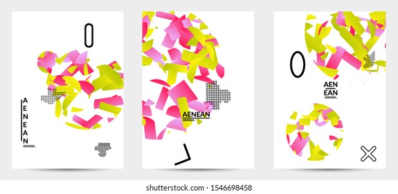 Abstract flyer templates with circle filled with bright colored stripes on white. Dynamic modern design with geometric shapes. Simple colorful futuristic elements.