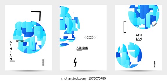Abstract flyer templates with circle filled with bright colored stripes on white. Dynamic modern design with geometric shapes. Simple colorful futuristic elements.